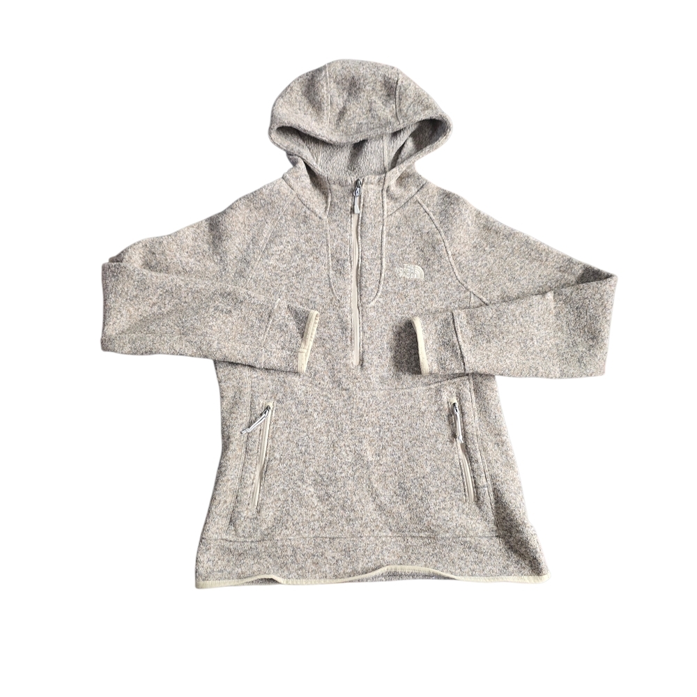 The North Face Heathered Tan 1/2 Zip Hooded Pullover with Zipper Pockets Size M